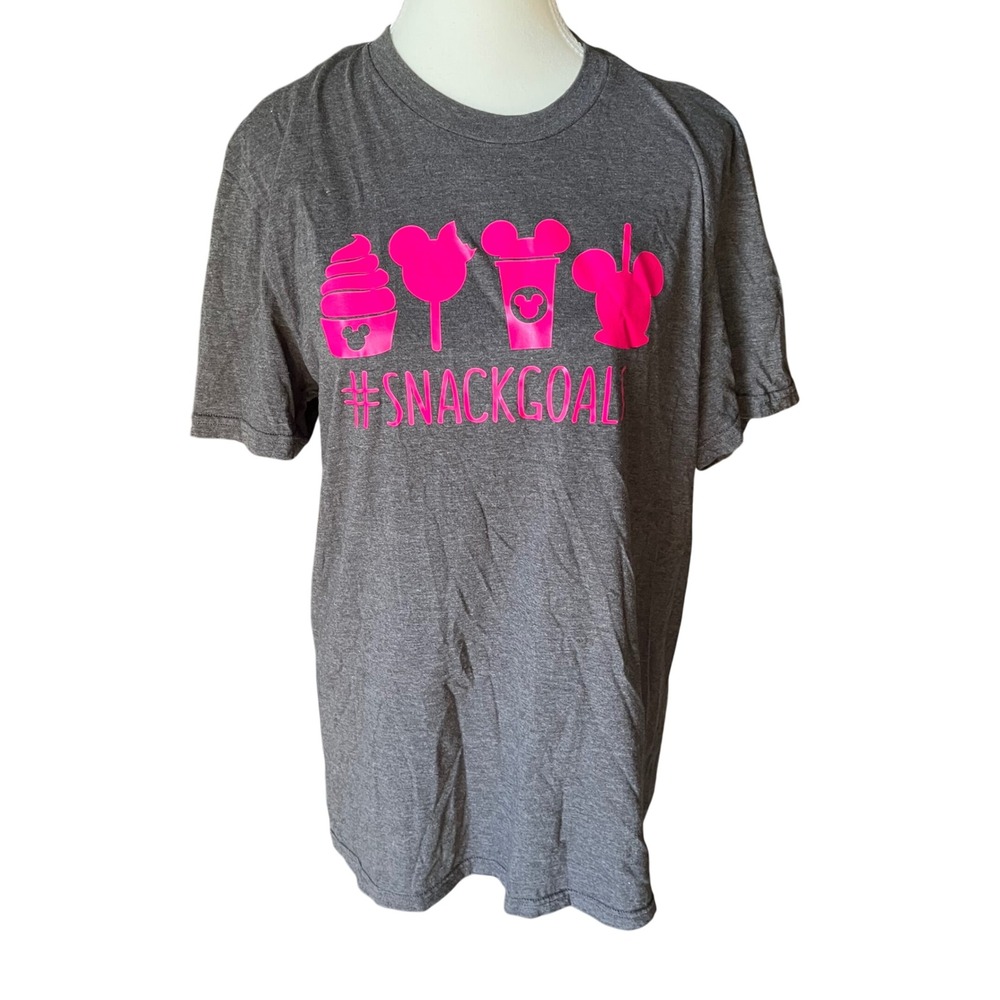 Disney Snack Goals T-Shirt Gray Pink Graphic Tee Women's Cute Sz L